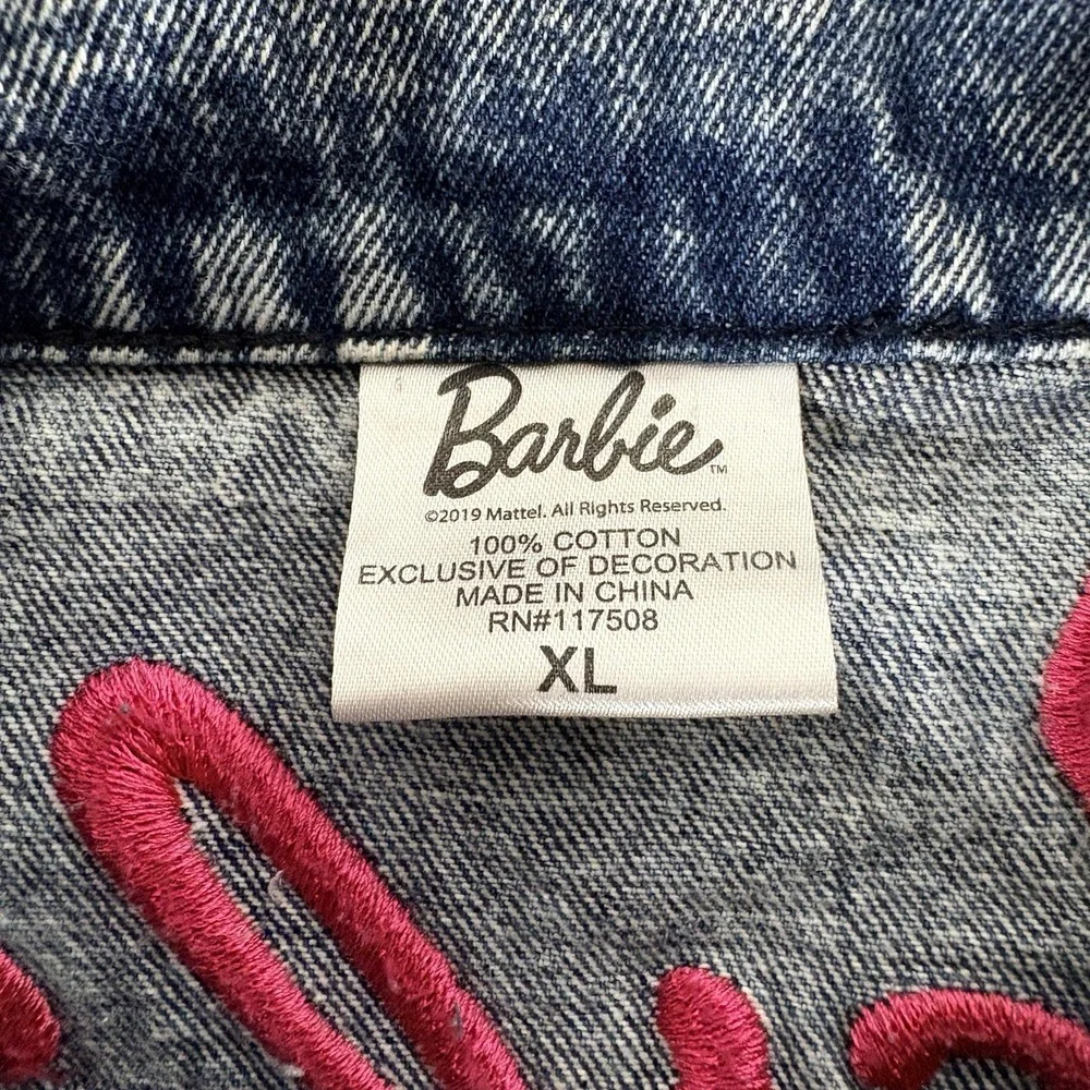 Mattel Barbie Blue Acid Wash Denim Trucker Jacket  Adult Youth XL Barbiecore Y2K